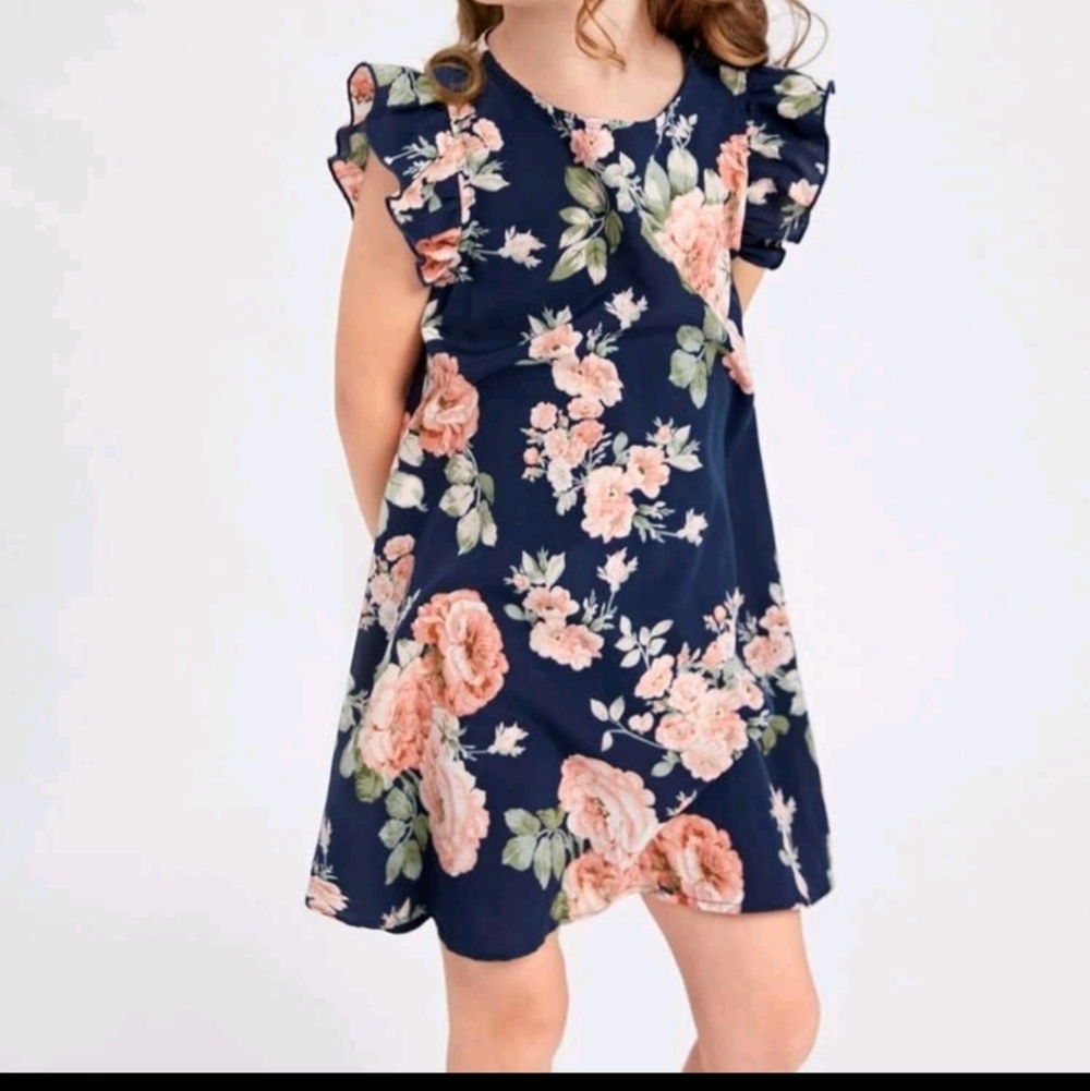 💖*NWOT* Girl's Floral Print Butterfly Sleeve Dress Size 6 - Picture 3 of 3